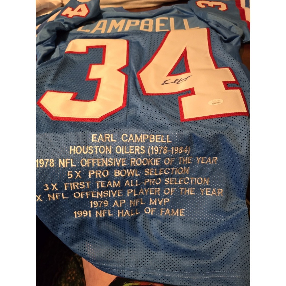 Earl Campbell Autographed‎ Blue Pro Style Jersey- Beckett W Hologram *Black